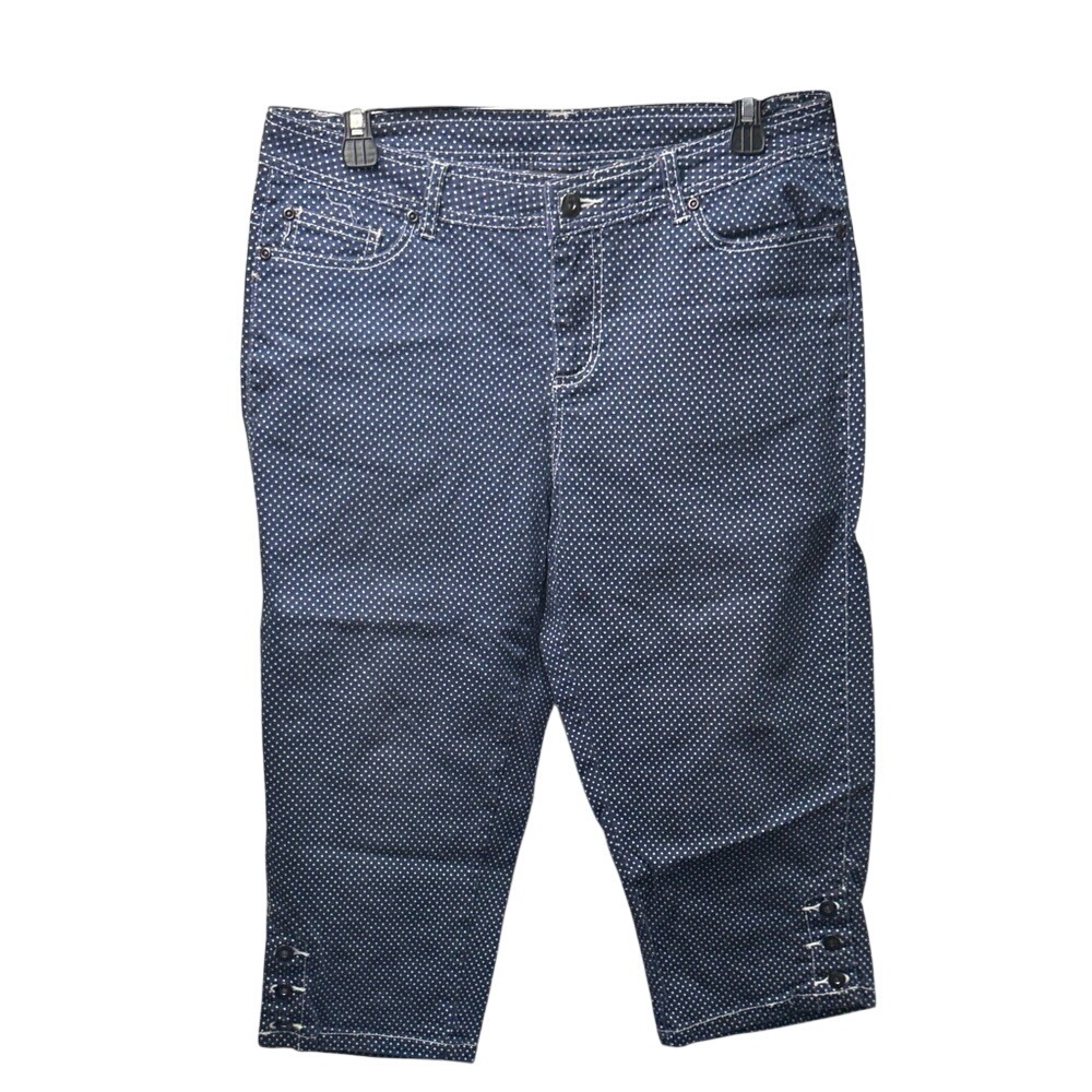 Multiples Womens Blue Polka Dot Capri Pants‎ Petite 10P Button Detail Cropped